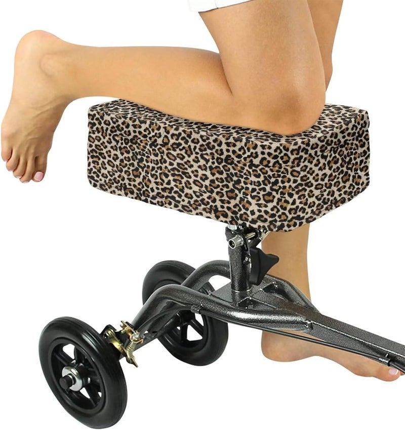 Hechitok Leopard Print Knee Scooter Pad Cover - Accessories Cushion Cover for Comfort (Memory Foam) - for Broken Leg Crutch Cart Roller, Injuries, Surgery, Replacement, Universal - Image 2